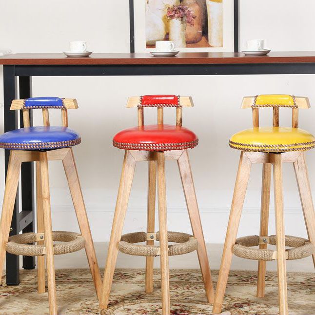 Scandinavian Wood Stool Faux Leather Counter Stool in Matte Finish