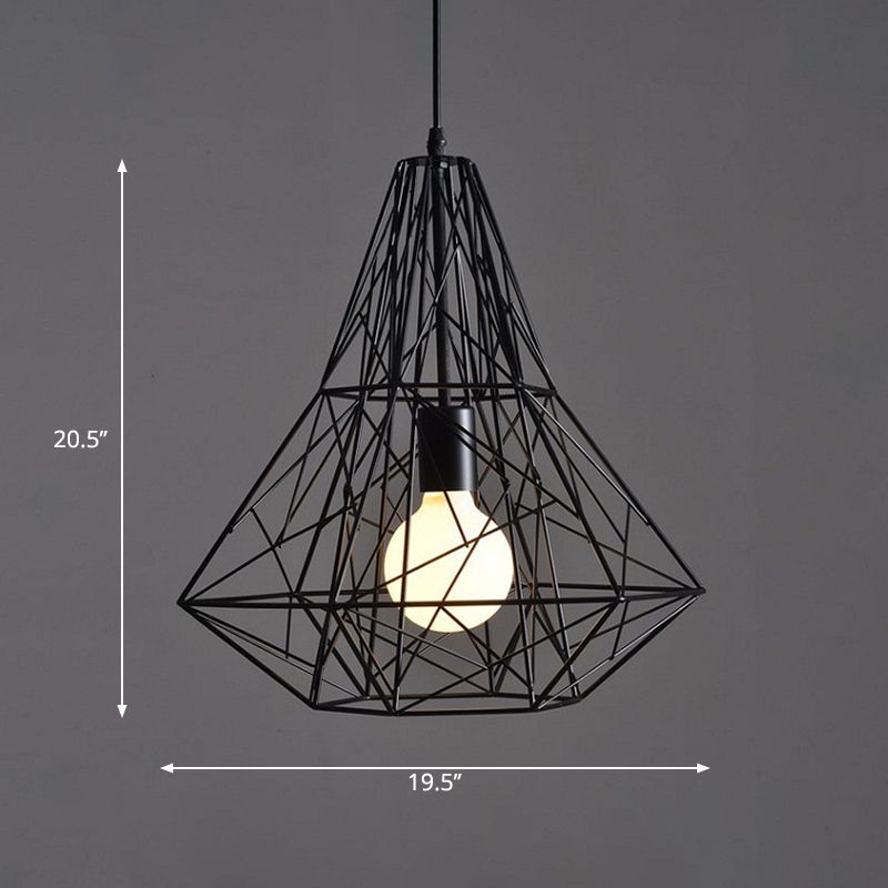 Loft Wire Cage Pendant Lighting 1 Head Metal Ceiling Suspension Lamp in Black for Restaurant