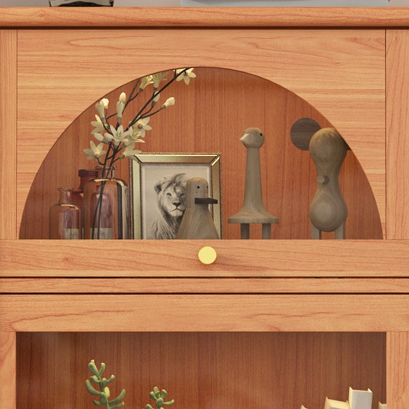 2 - Door and 1 - Drawer Pine Wood Chest 43.3" Tall Glass Paned Side Cabinet