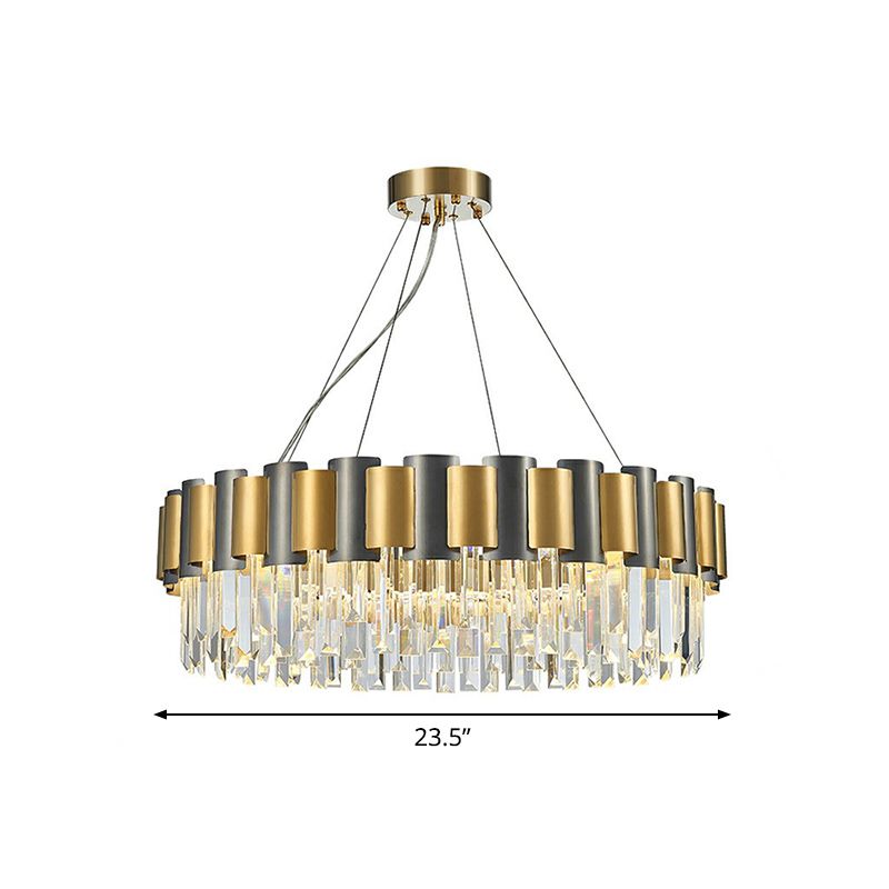 Circular Crystal Prism Hanging Lamp Simplicity Gold and Black Chandelier Pendant Light