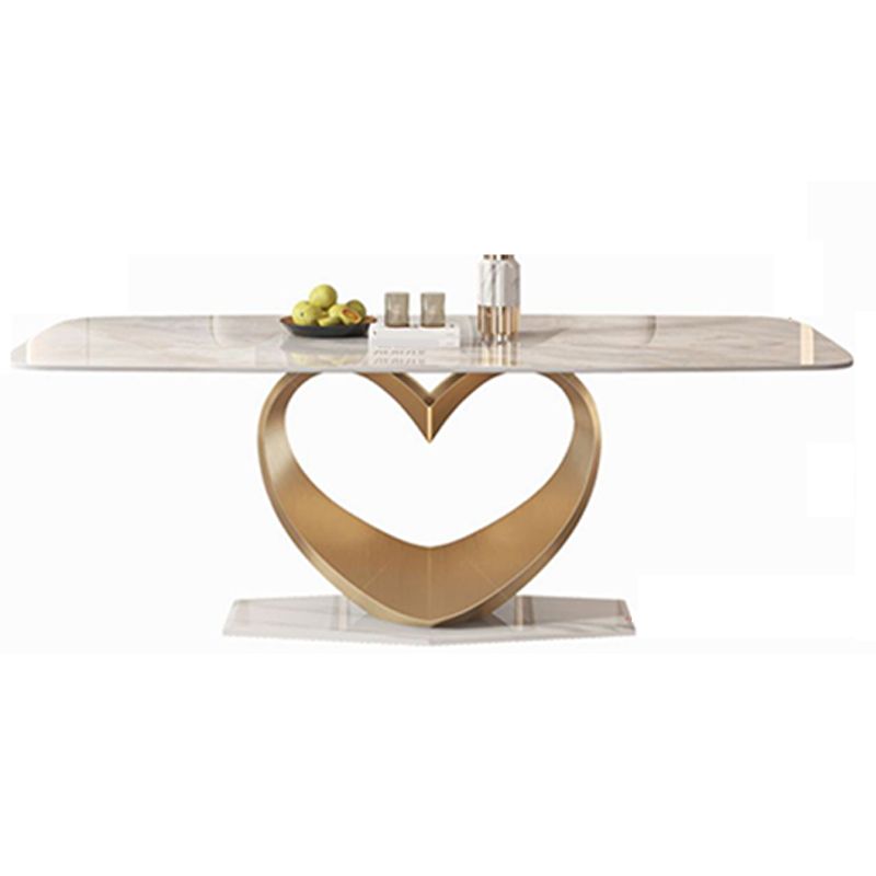 Traditional Luxury Dining Table Rectangle Pedestal Table with Steel Base