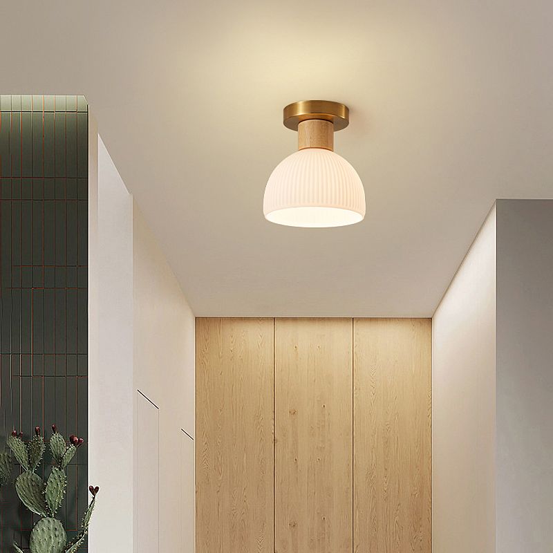 Modern Ceiling Light Wooden Flush Mount Ceiling Light Fixture with Glass Shade