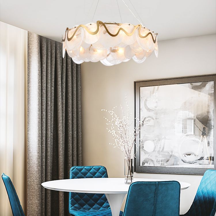 Minimal Style Chandelier Light Fixture Round Shape Glass Hanging Light