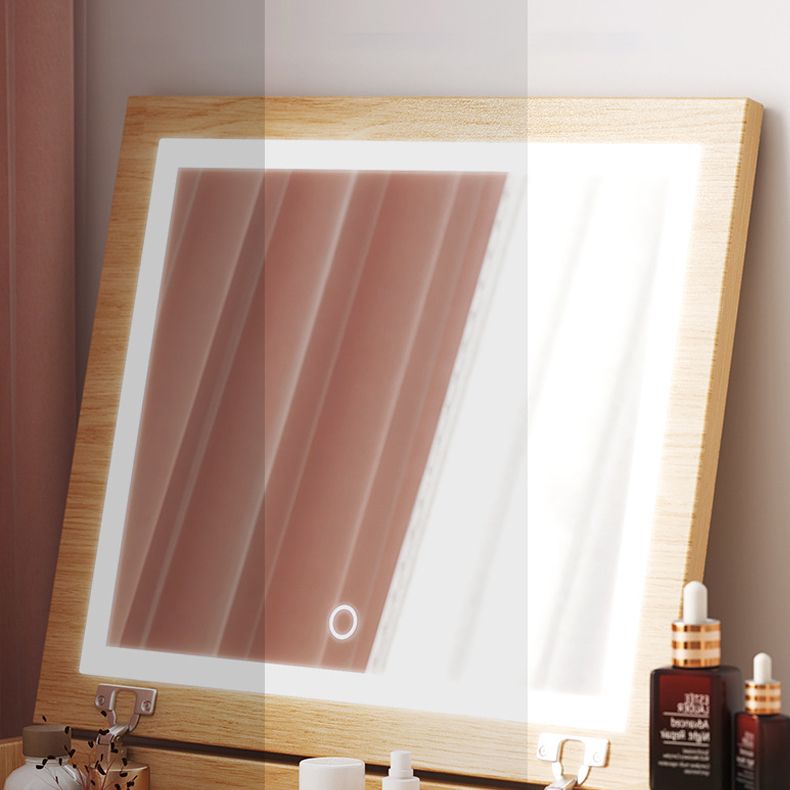 Contemporary Natural Bedroom Solid Wood Mirror With Drawer Makeup Vanity Set