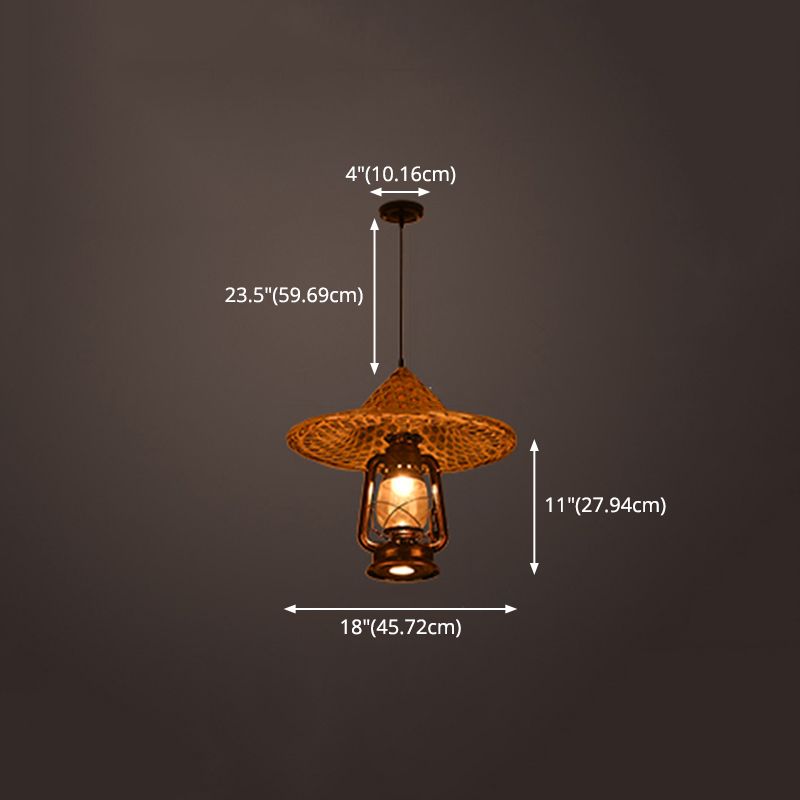 Rustieke hoed schaduw lantaarn hanger 1-licht helder glazen slinger licht in zwart voor restaurant