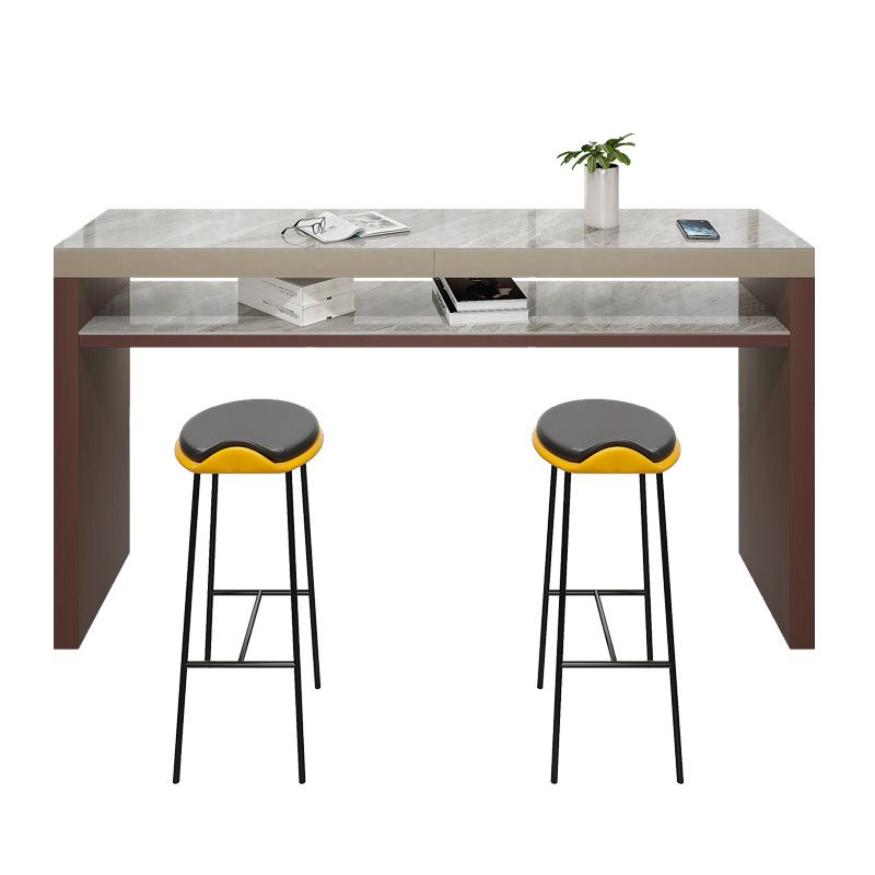Industrial Rectangle Counter Height Table Stone Top Bar Table with Double Pedestal