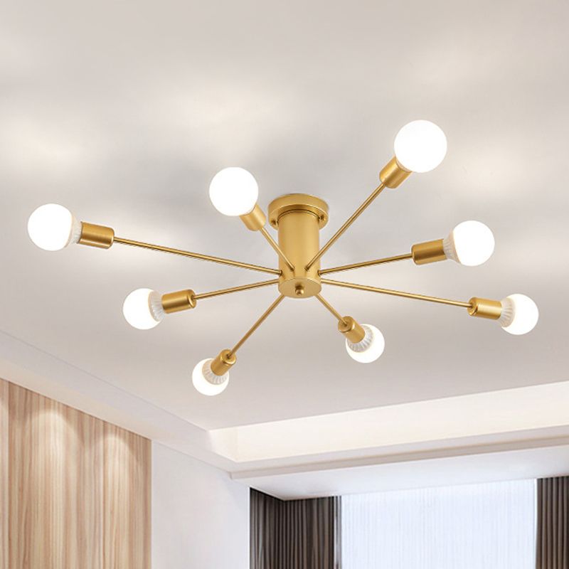 Gouden Starburst plafondgemonteerde kroonluchter eigentijds metaal 6/8/10 hoofden slaapkamer inbouwlamp