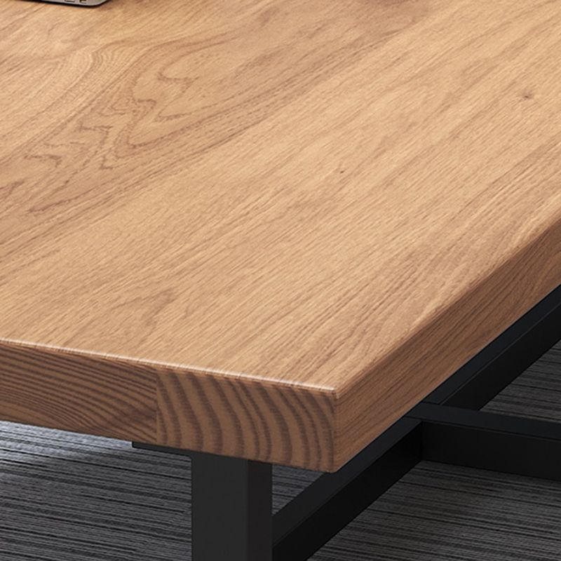 Rectangle Trestle Meeting Desk Industrial Office Desk Wood Color Fixed Table of Pine Wood