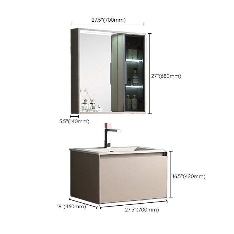 Contemporary Wooden Vanity Cabinet Mirror Bathroom Vanity Set with Storage Shelving