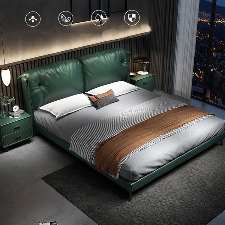 North European Wood and Genuine Leather with Upholstered Headboard