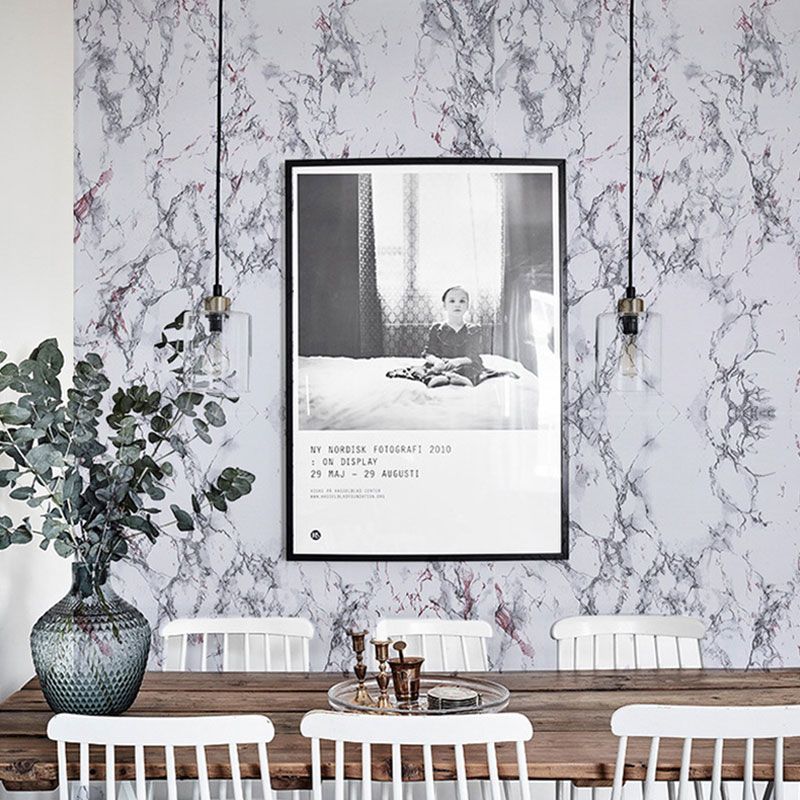 Water-Resistant Marble Effect Wallpaper Vinyl Minimalist Wall Covering for Bathroom Decor, Easy to Remove