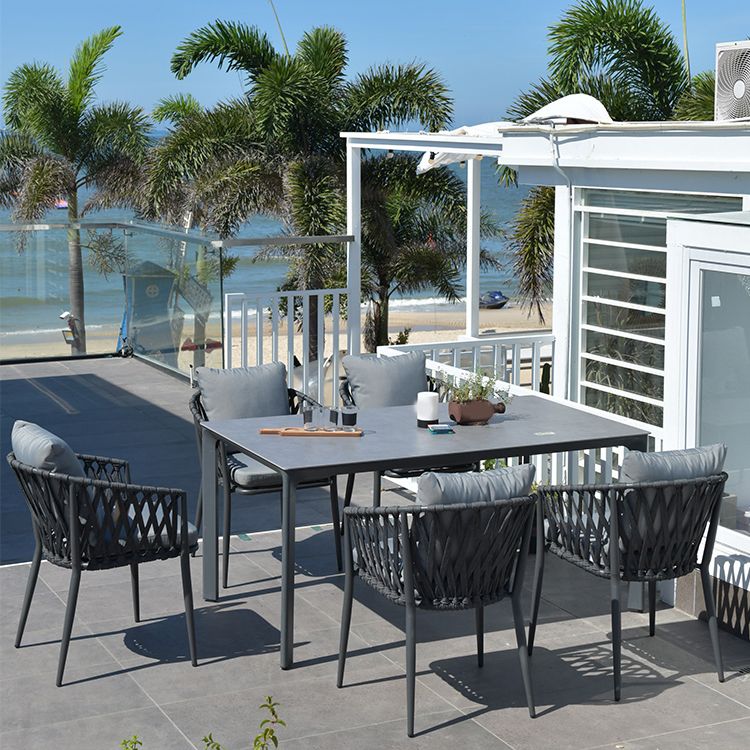 Boho Stone Top Dining Set 1/2/5 Pcs Metal Table with Chairs for Outdoor