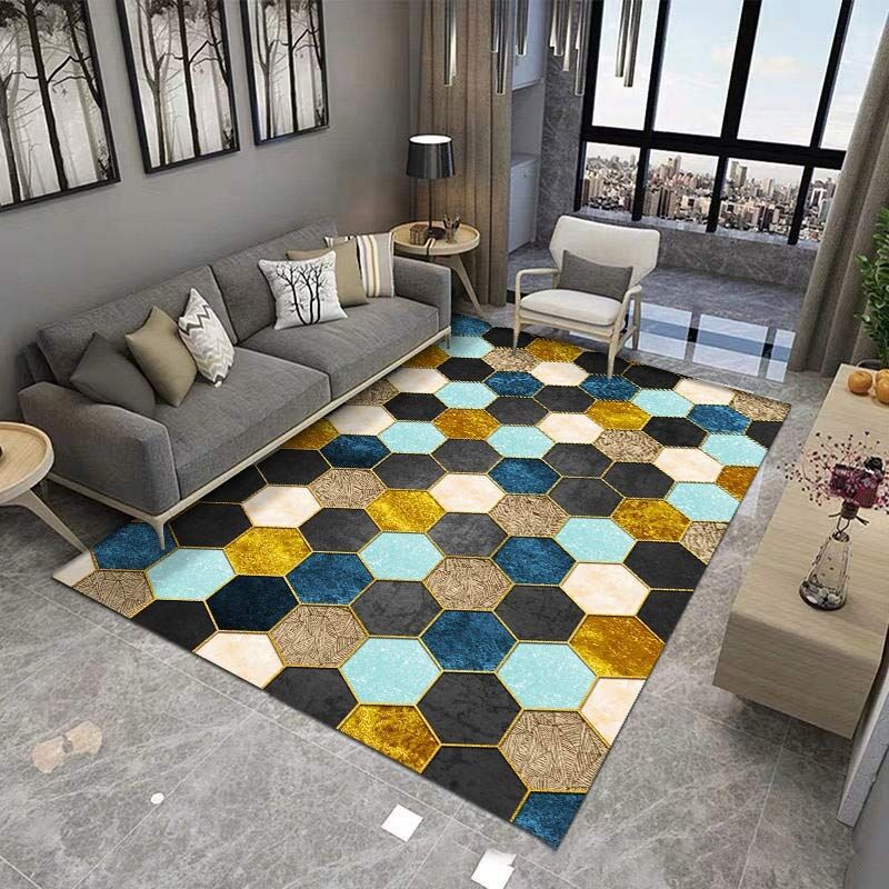 Gorgeous Polyester Rug Trendy Houndstooth Pattern Area Rug Non-Slip Backing Indoor Rug