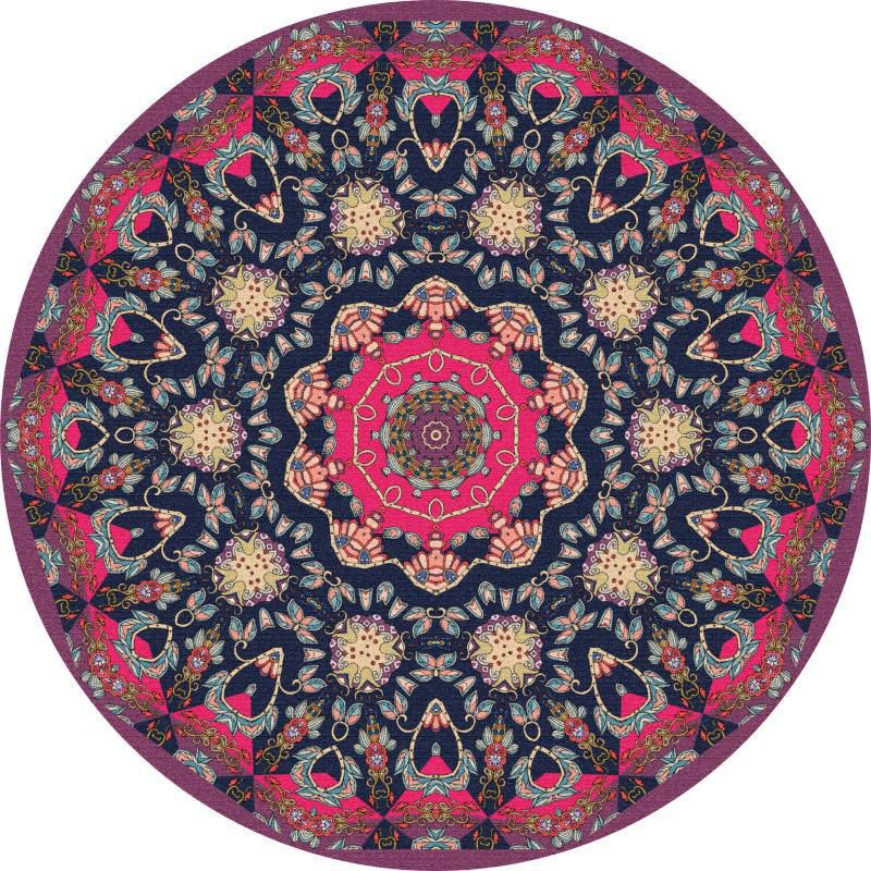 Multi-Farb-Blumendruck Teppich Victorian Marokcan Round Area Teppich Polyester Anti-Rutsch-Rücken Teppich für Wohnkultur