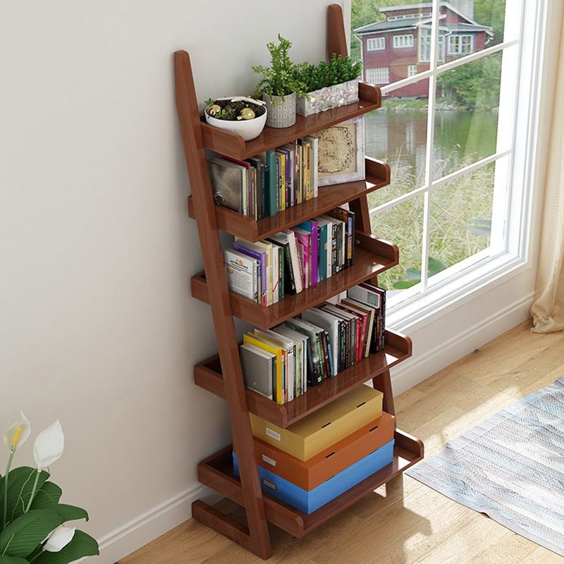 Modern Ladder Shelf Bookcase Rubberwood Bookshelf for Living Room