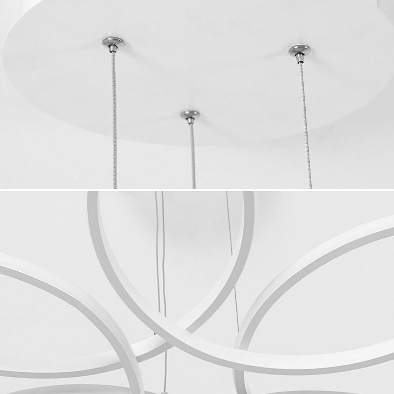 Flower Metal Hanging Light Fixture Minimalist Style LED White Chandelier Light Fixture