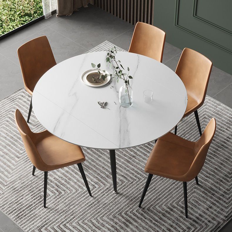 Extendable Round Dining Table Modern Sintered Stone Top Table with 4 Legs