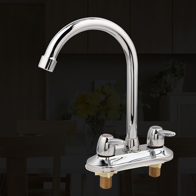 Modern Kitchen Sink Faucet Brass Double Knob Handle Gooseneck Bar Prep Kitchen Faucet
