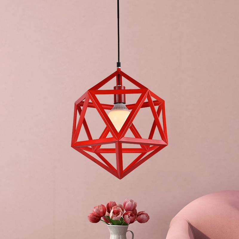 Geometric Metal Pendant Light Industrial Single Light Dining Room Hanging Lamp in Blue/White/Yellow