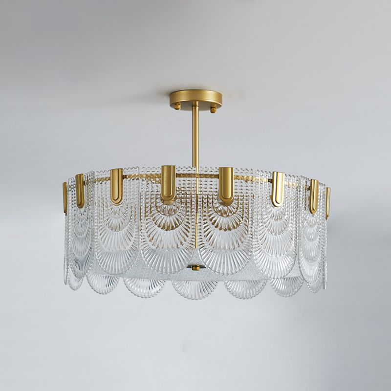 Round Shape Ceiling Lamp Modern Simple Style Iron Flush Mount with Glass Lampshade for Bedroom