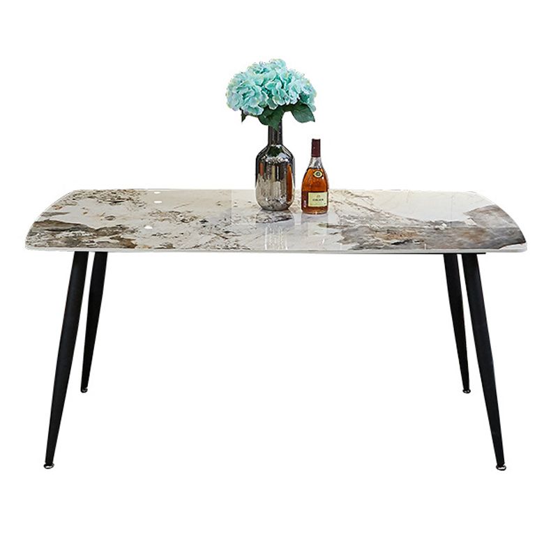 Rectangle Stone Top Dining Table Contemporary Dining Table with 4 Legs in Black