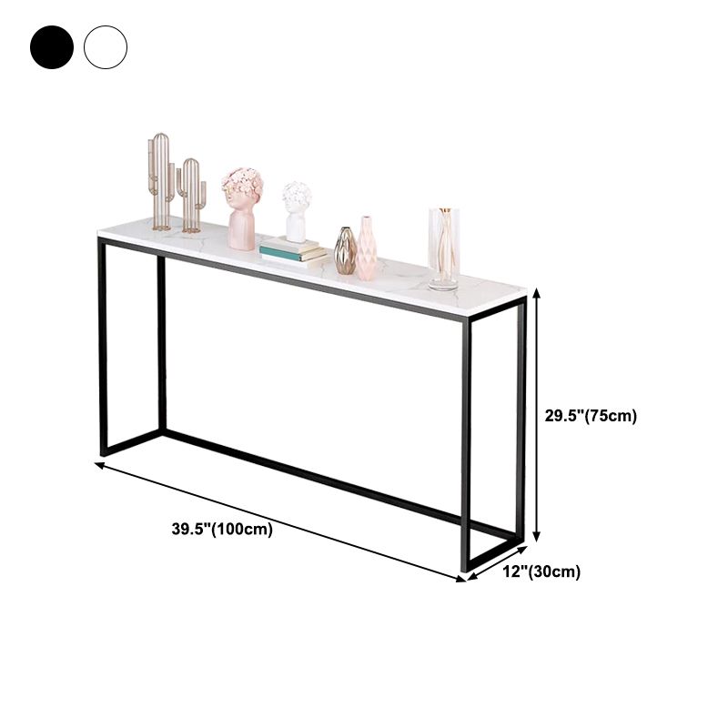 Scratch Resistant Marble Top Console Table with Black Steel Trestle Base
