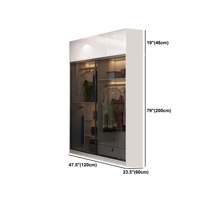 Wood and Glass Wardrobe Armoire Contemporary Sliding Wardrobe Closet