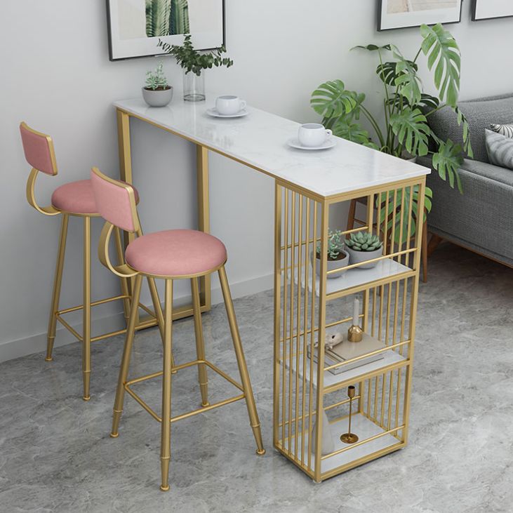 1/3/5 Pieces Glam Iron Bar Table Set Rectangle Faux Marble Top Bistro Set with Shelf