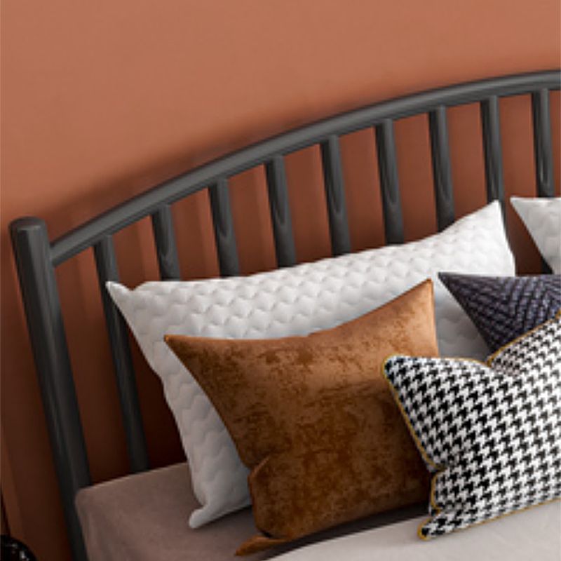 Contemporary Open-Frame Bed with Spindle Headboard in Stainless Steel