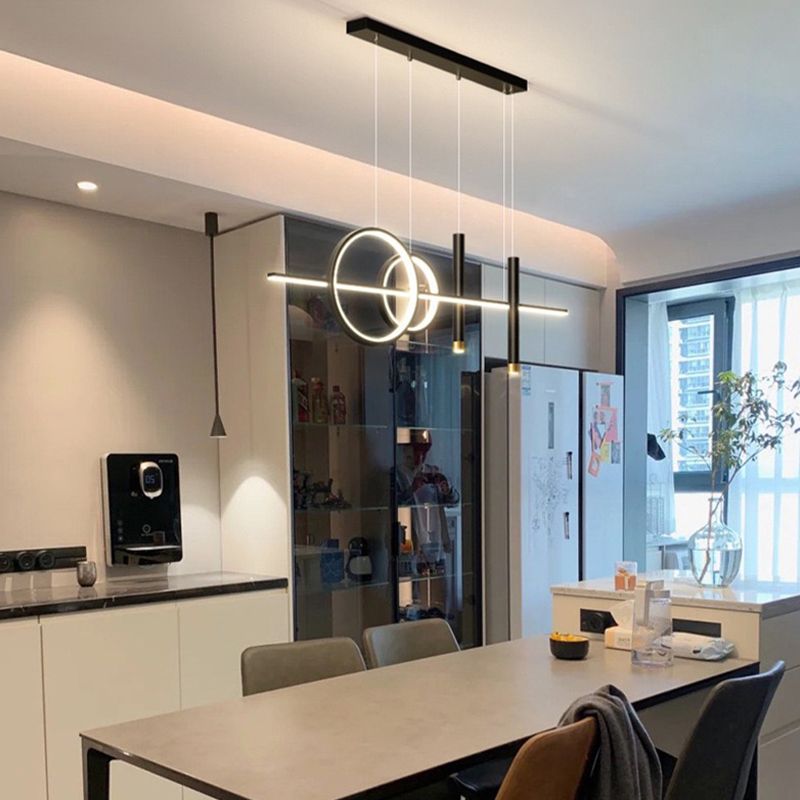 Post Modern Linear Kitchen Island Fixture in Gold / Black Aluminum LED Ceiling Pendant