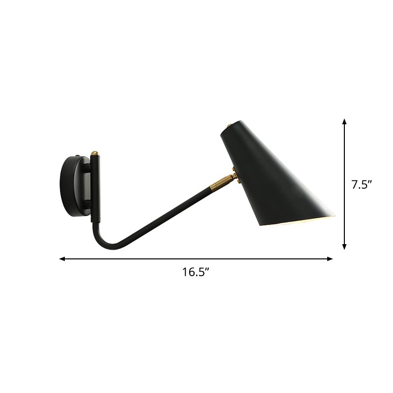 1-Head Wall Mounted Lamp Farm Style Bedroom Wall Sconce with Horn Metal Shade in Black