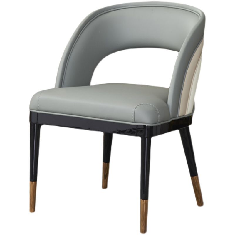Glam Style Open Back Leather Upholstered Dining Chair with Wooden Legs