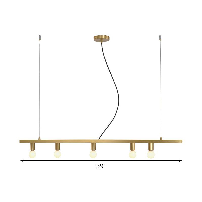 Brass Linear Down Lighting Postmodern 5-Light Metal Hanging Chandelier over Dining Table