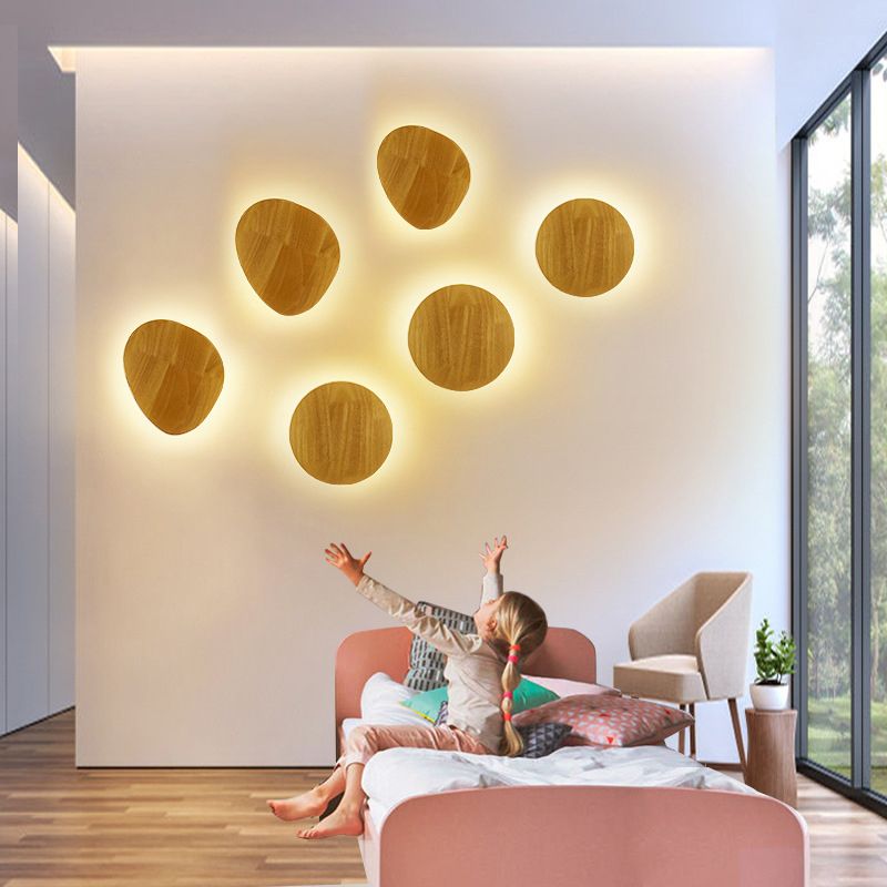 Contemporary Geometrical LED Wall Lighting Wood Living Room Sconce Light Fixture in Beige
