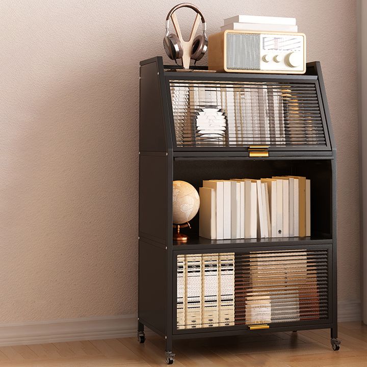 Metal Standard Bookshelf Closed Back Industrial Bookcase with Cabinets