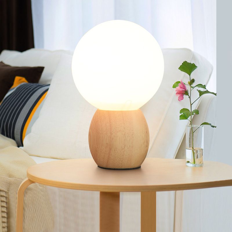 White Glass Spherical Task Lighting Contemporary 1 Bulb Reading Book Light in Wood