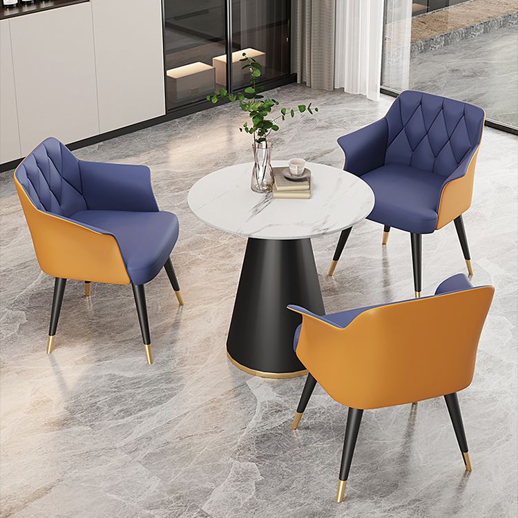 Glam Metal Dining Room Chairs Faux Leather Dining Arm Chair for Home Use