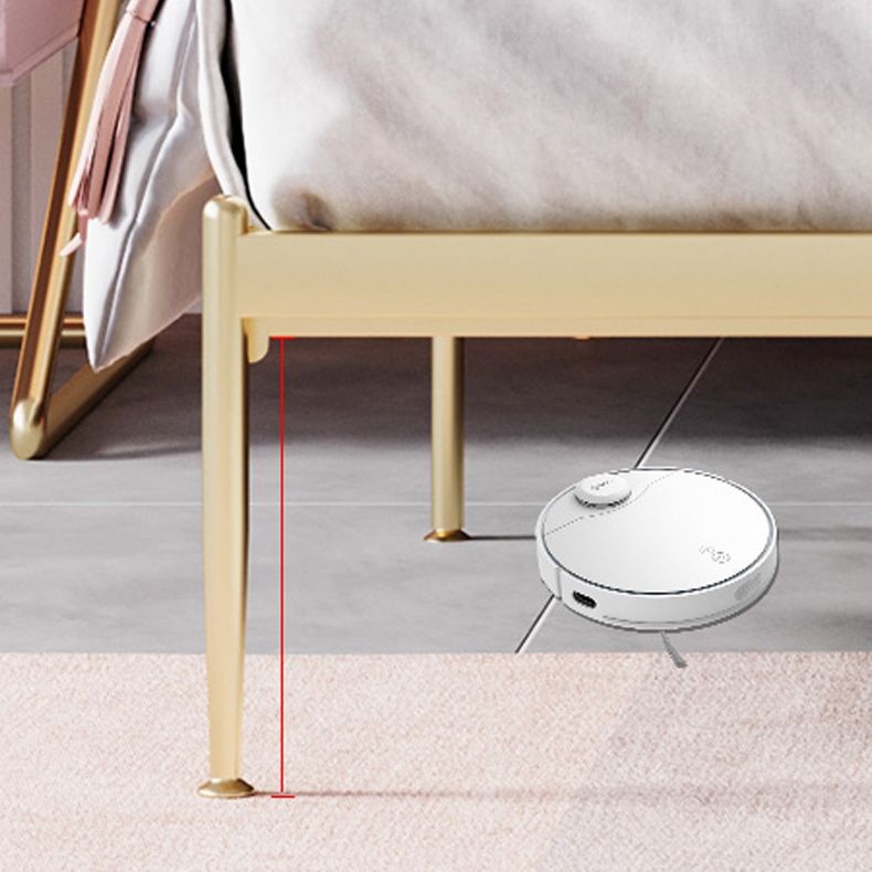 Low Profile Standard Bed Gold Metal Bed Frame with Upholstered Headboard