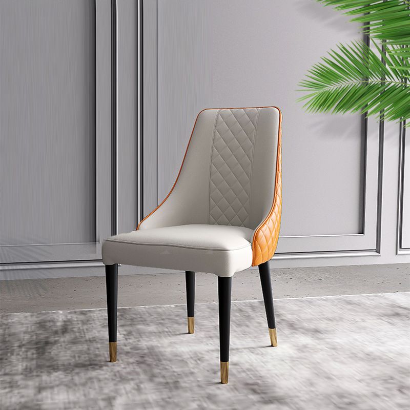Glam Style Parsons Side Chair Leather Indoor Dining Chair with Wooden Base