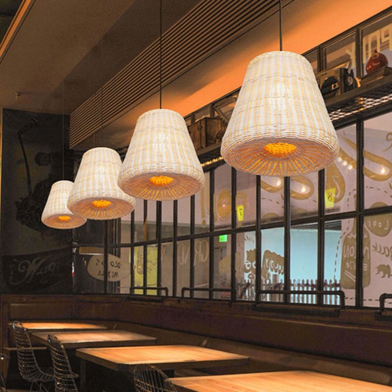 Bamboo Bell Suspension Light Asia 1 Head Khaki Pendant Lighting Fixture over Dining Table