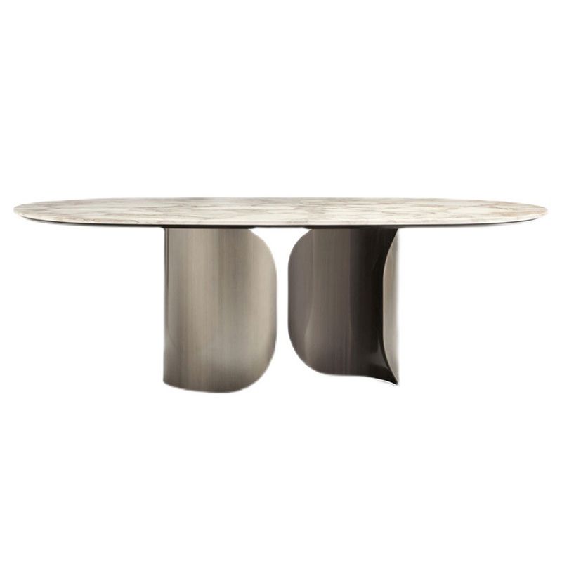 Sintered Stone Glam Table for Restaurant Oval Dining Table with Double Pedestal
