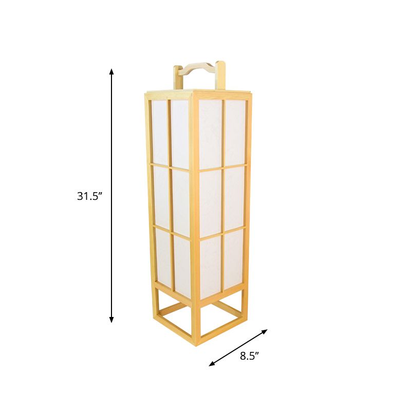 Lámpara de piso de madera individual de estilo japonés de piso de beige.