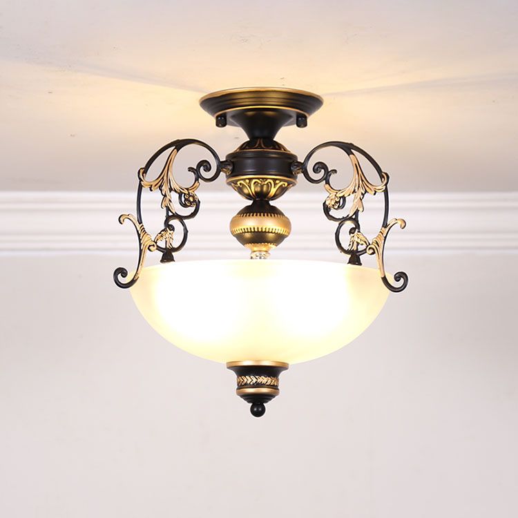 Plafondlamp in traditionele stijl, wit glas, inbouwlamp voor woonkamer