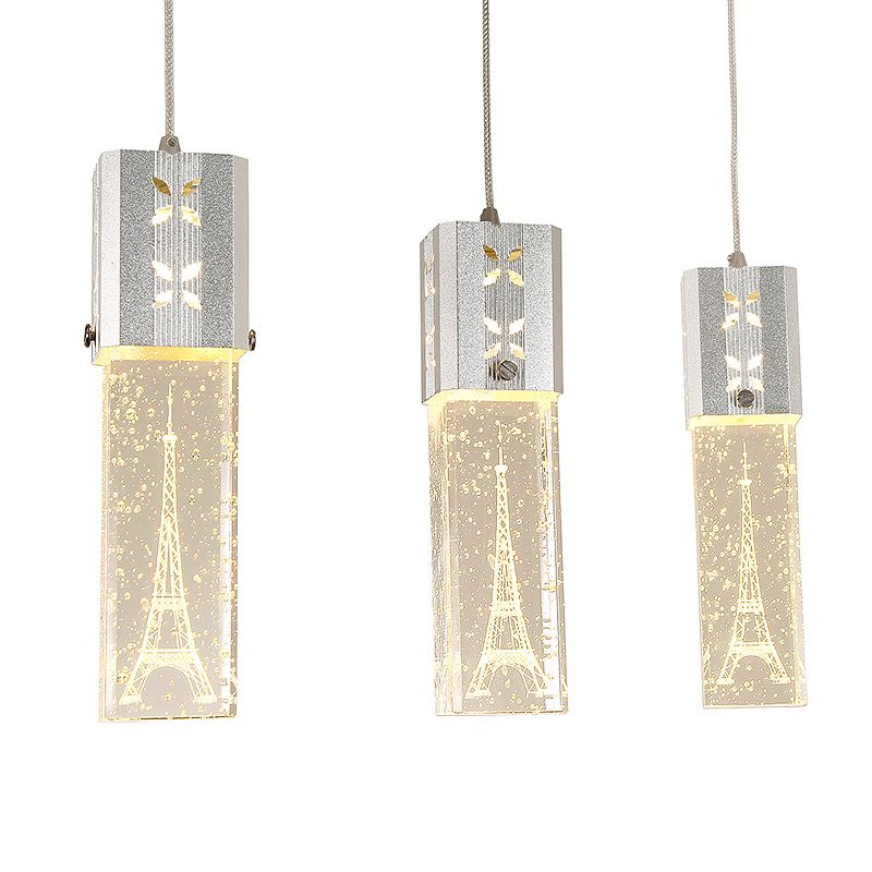 Etched Eiffel Tower Pendant Lamp Creative Minimalist Crystal Chrome Suspension Light