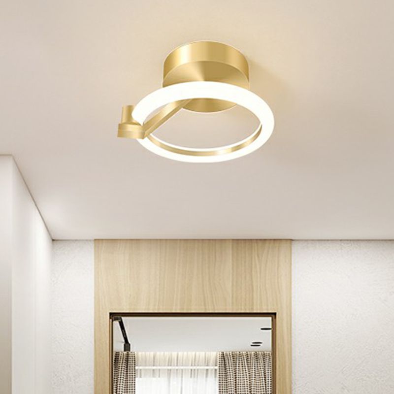 Small Flush Mount Ceiling Fixture Simplicity Metal Gold Finish Semi Mount Lighting for Corridor