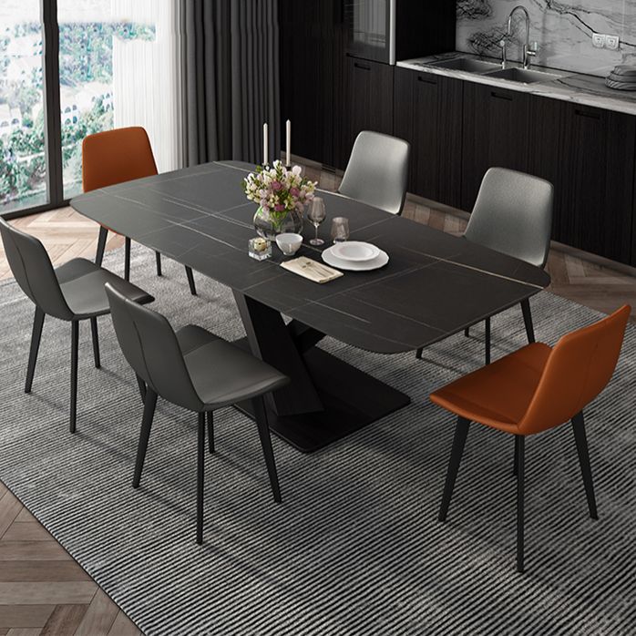 Contemporary Dining Set 1/4/5/7 Pcs Black Sintered Stone Dining Table and Armless Chairs