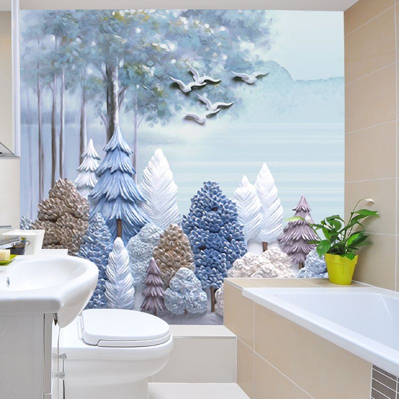 Modern Style Tree Mural Decal Blue-Brown Living Room Wall Art, Custom Size Available