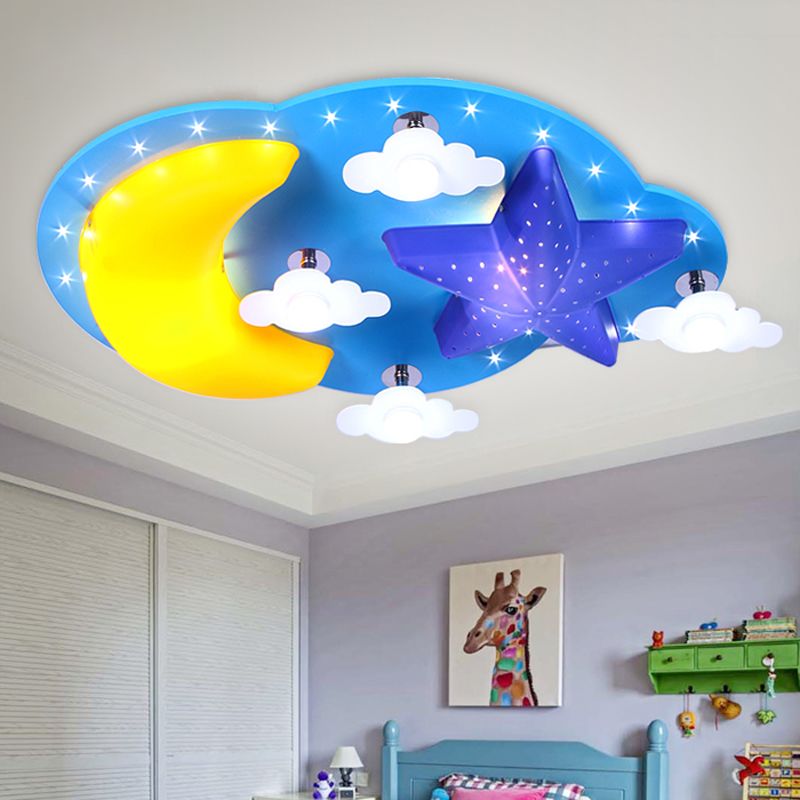 Lampada da soffitto a incasso in legno a LED per bambini con luce a nuvola blu per la scuola materna