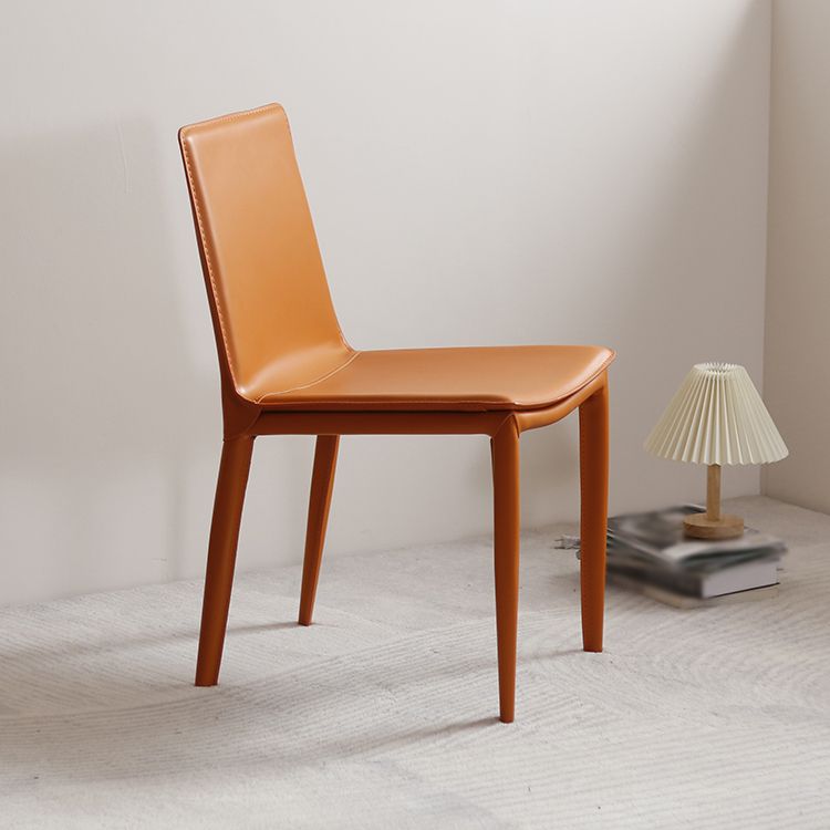 Contemporary Style Leather Dining Side Chair Solid Back Armless Side Chair