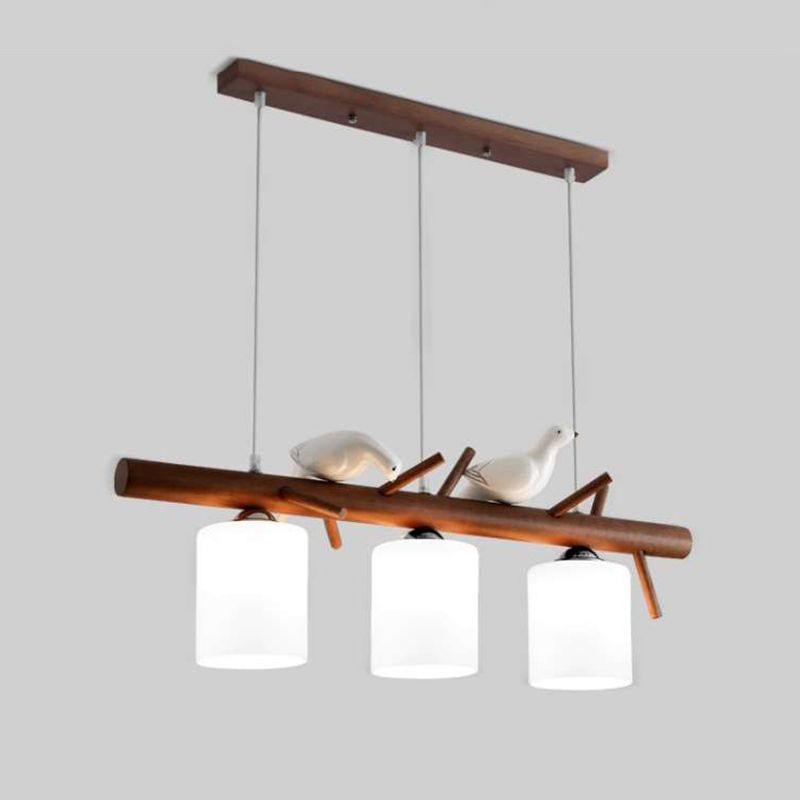 Luces de isla de cilindro de estilo contemporáneo luces colgantes de la isla de vidrio blanco